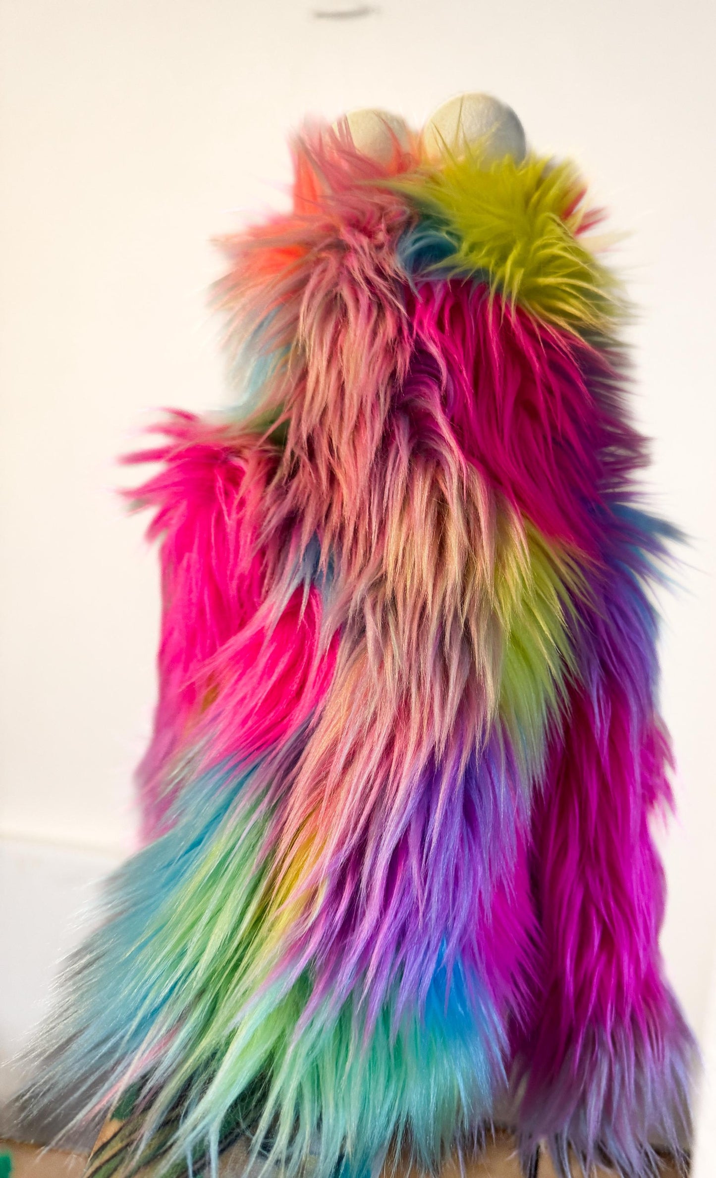 UV Reactive Rainbow Pastel Faux Fur Hand and Rod Puppet