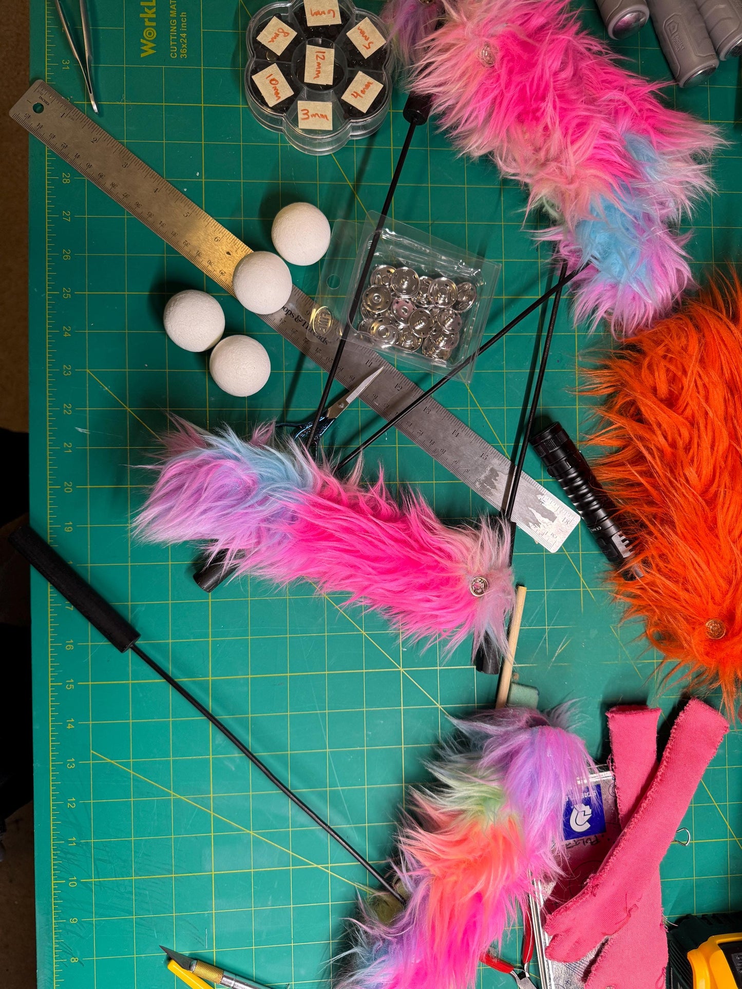 UV Reactive Rainbow Pastel Faux Fur Hand and Rod Puppet