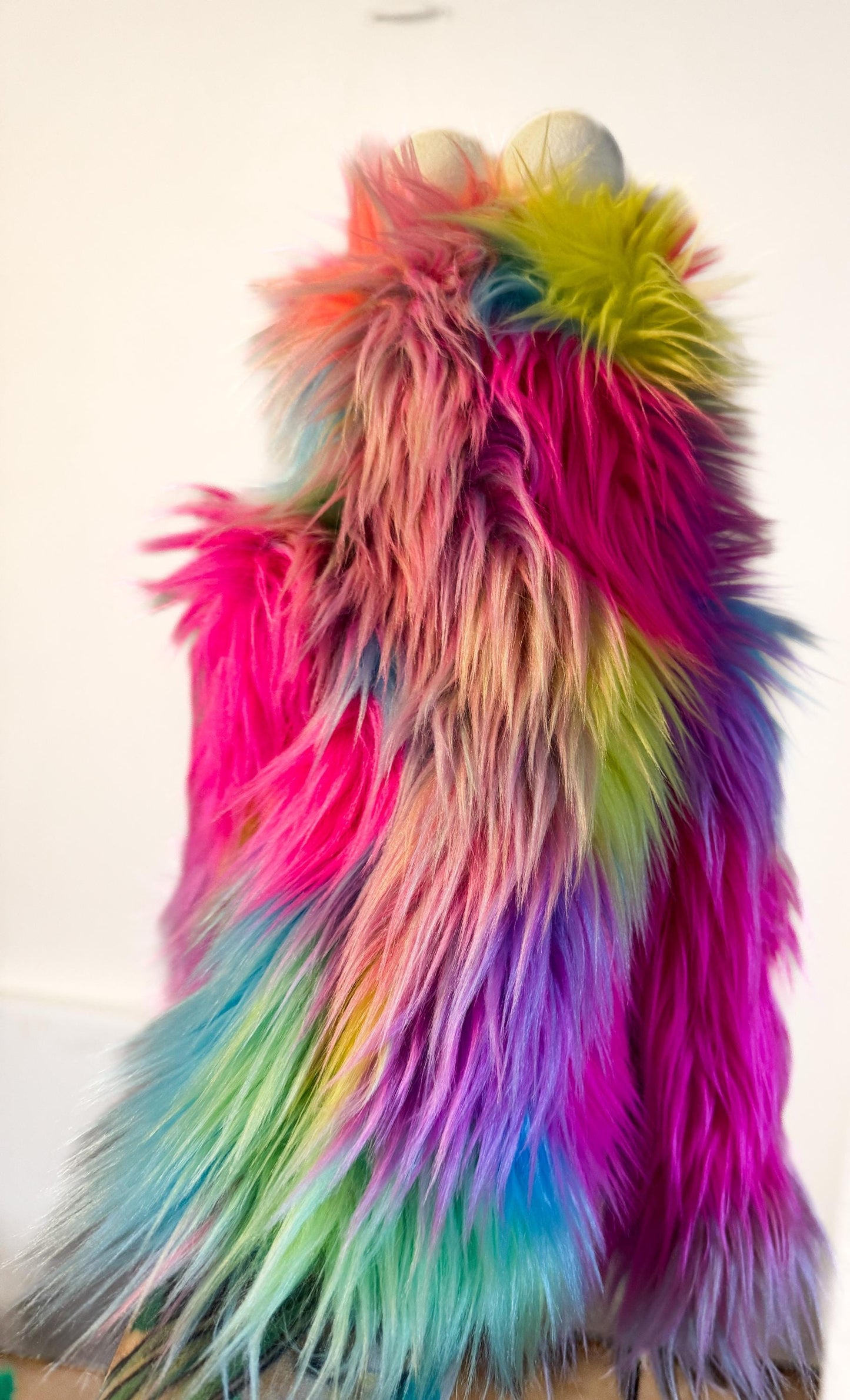 UV Reactive Rainbow Pastel Faux Fur Hand and Rod Puppet