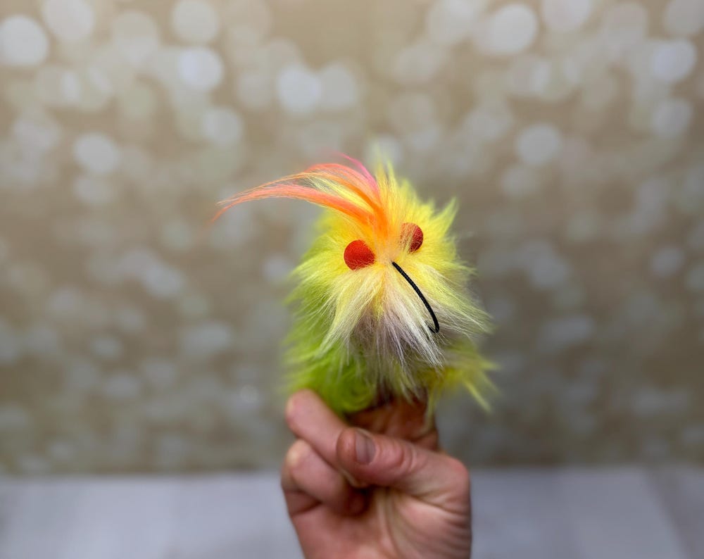Flutter Beast - Glowbug Edition - Fluffy and Pettable - soft 2 finger creature puppet