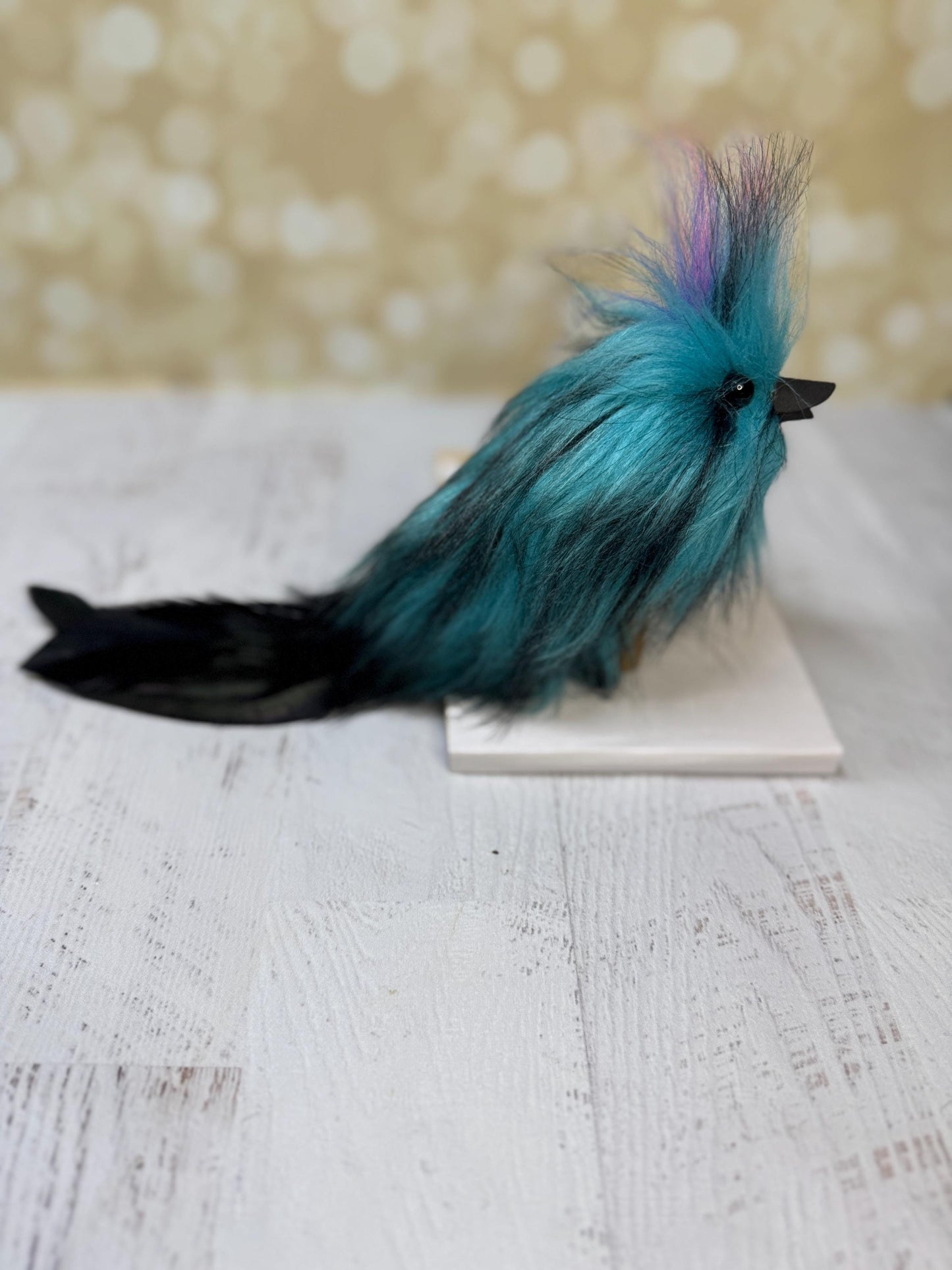 Flutter Beast Finger Puppet with Tail Feathers  Teal & Black
