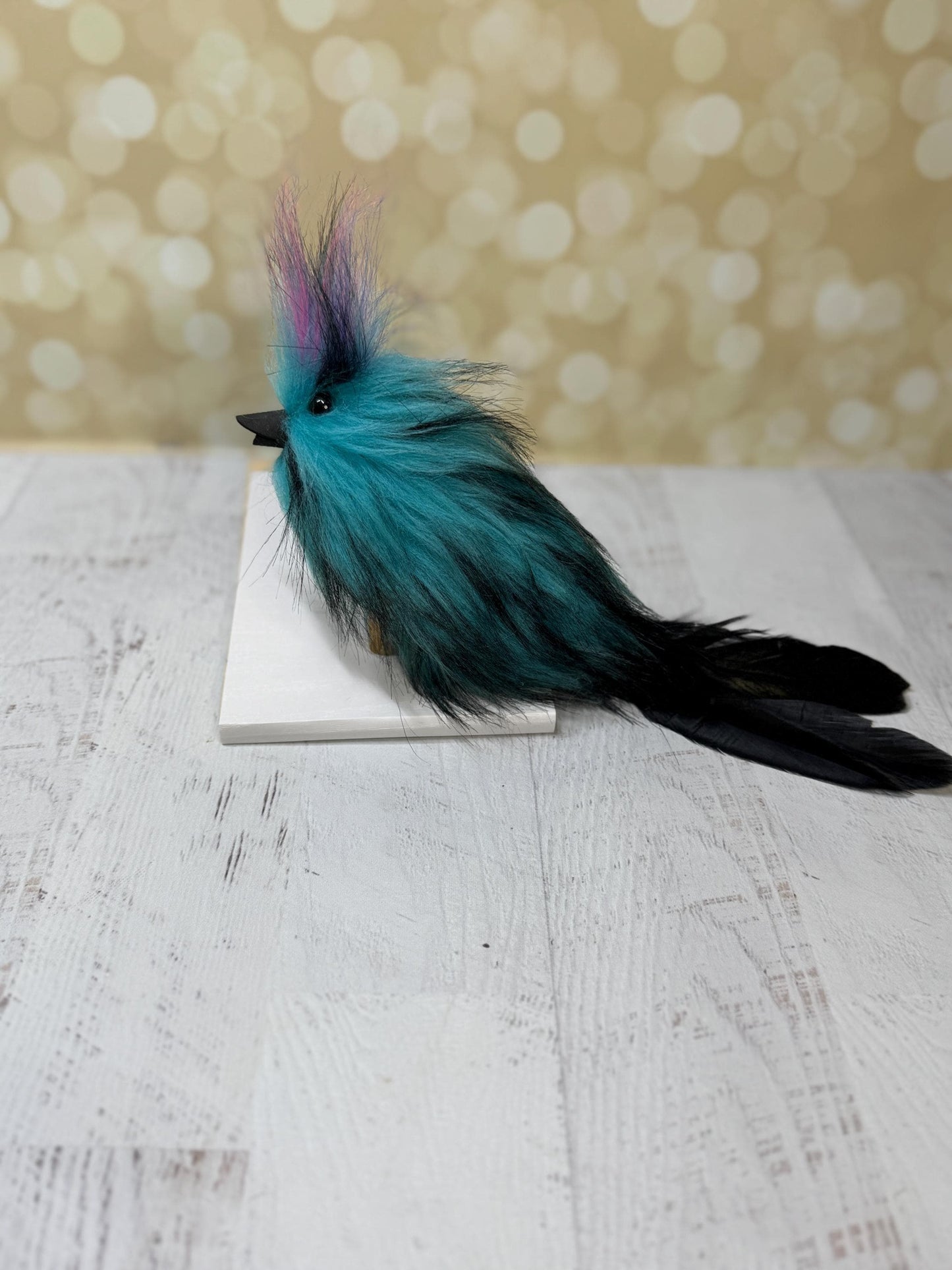 Flutter Beast Finger Puppet with Tail Feathers  Teal & Black