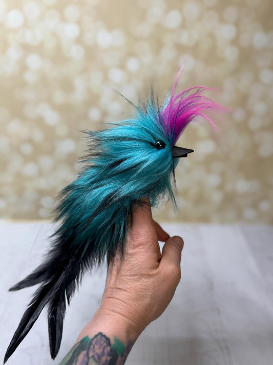 Flutter Beast Finger Puppet with Tail Feathers  Teal & Black