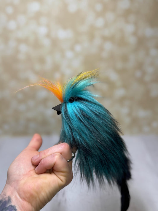 Flutter Beast Finger Puppet with Tail Feathers  Teal & Black
