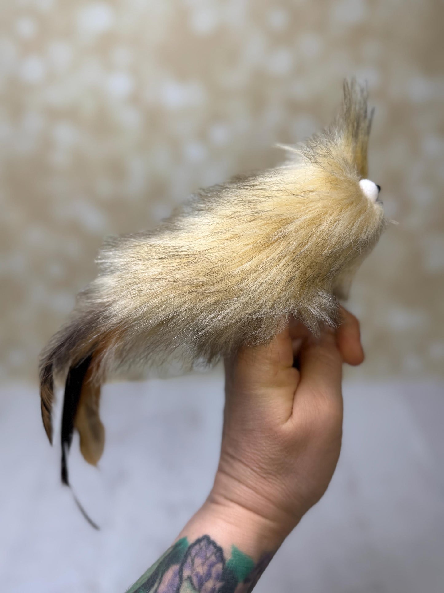 Flutter Beast Finger Puppet with Tail Feathers  Creamy Tan