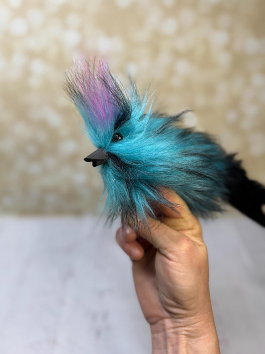 Flutter Beast Finger Puppet with Tail Feathers  Teal & Black