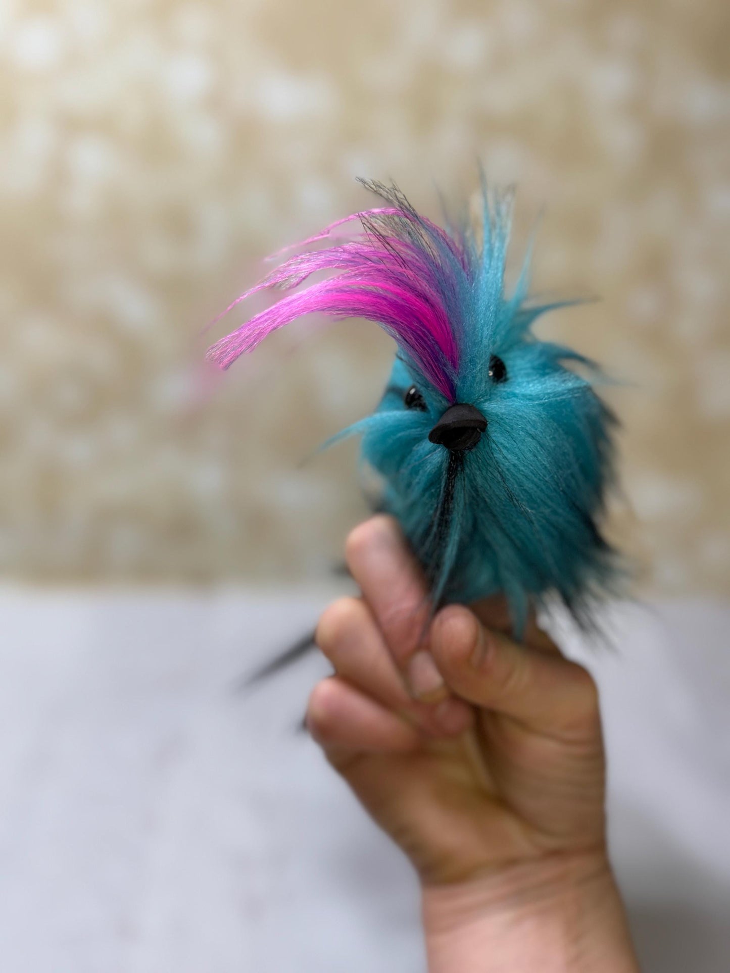 Flutter Beast Finger Puppet with Tail Feathers  Teal & Black