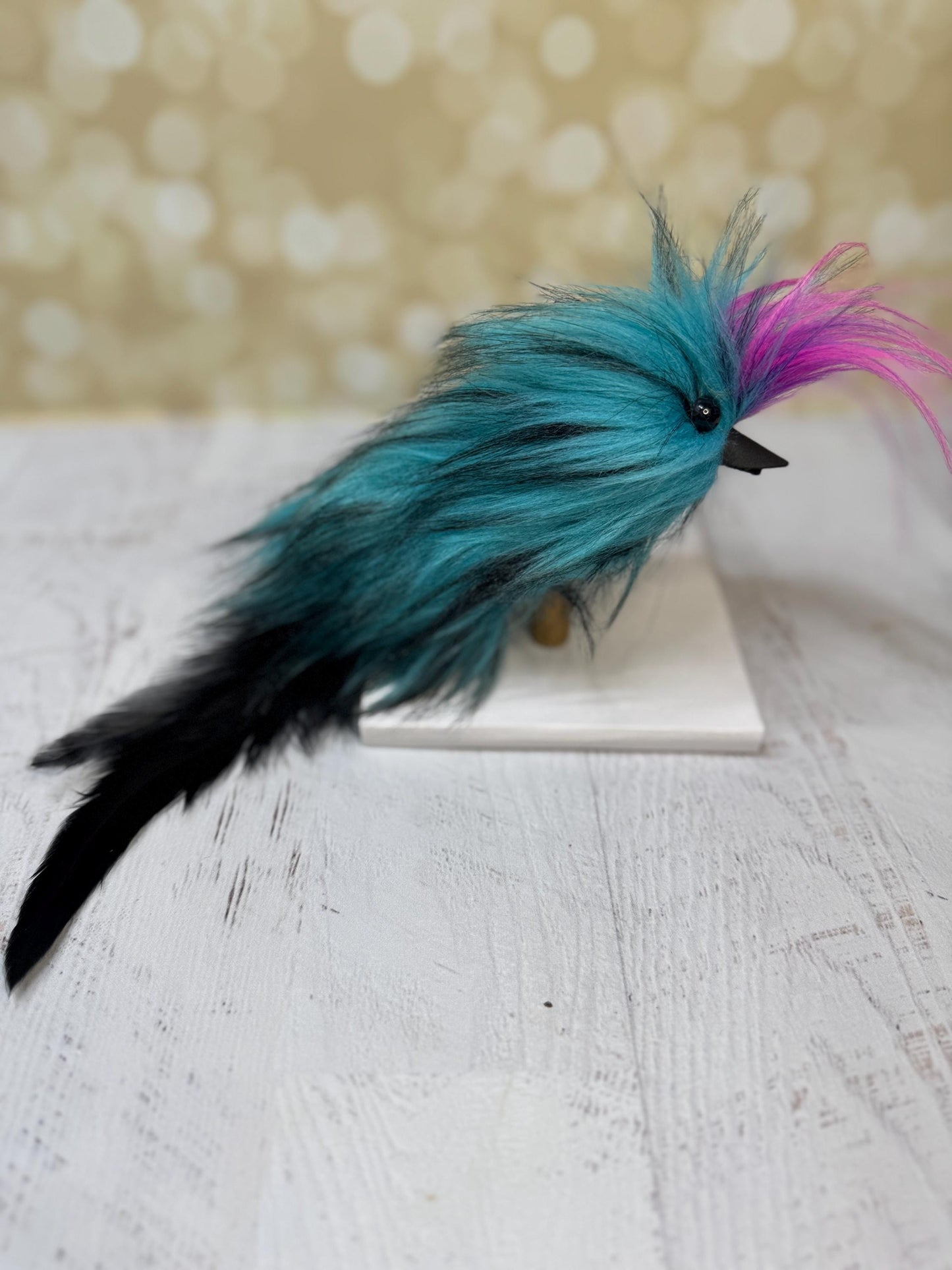 Flutter Beast Finger Puppet with Tail Feathers  Teal & Black